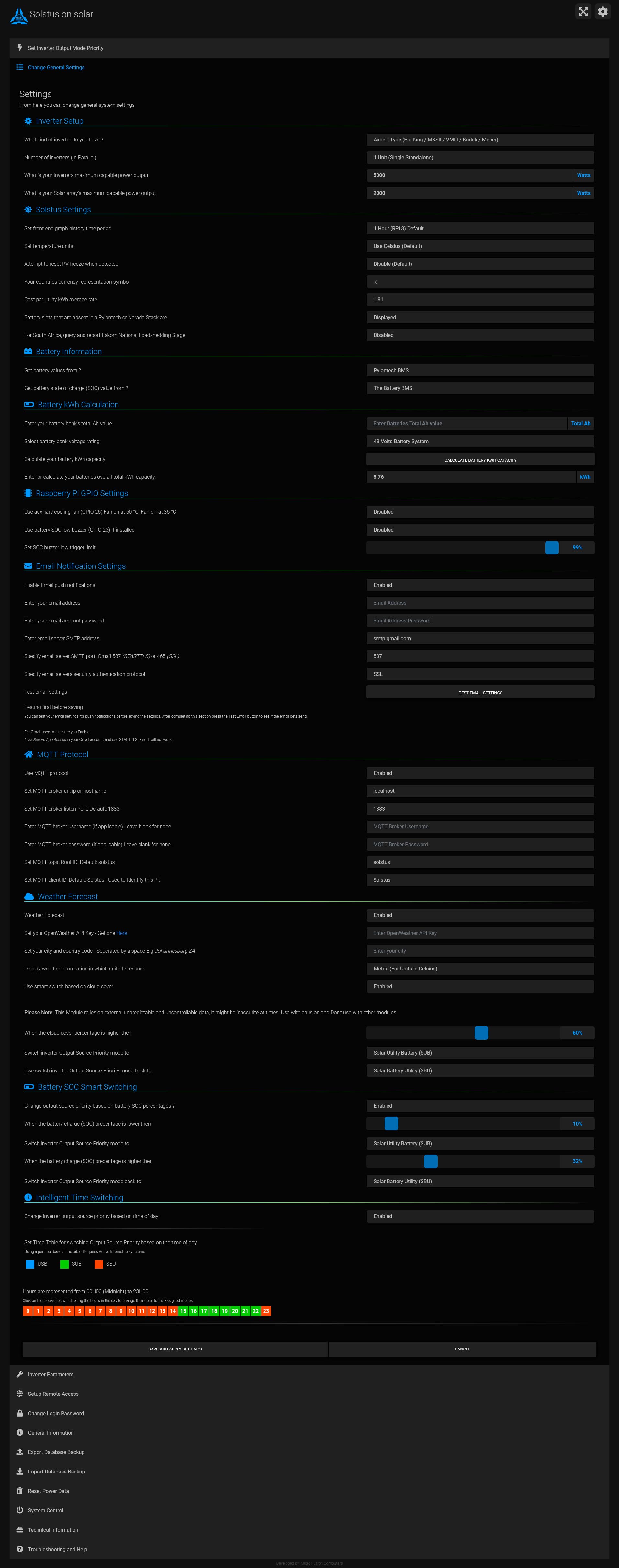 Solstus Settings Section Screenshot