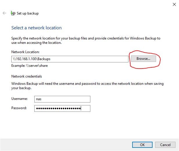 Access NAS server for backup