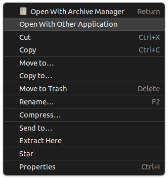 Open with other applications menu