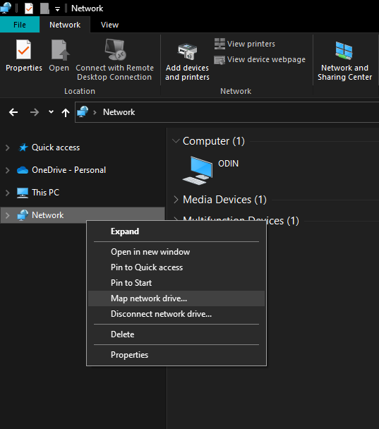 Windows Explorer Map network drive