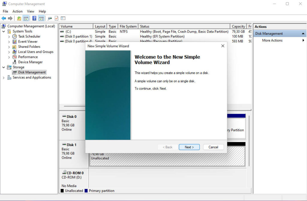 Formatting new disk wizard