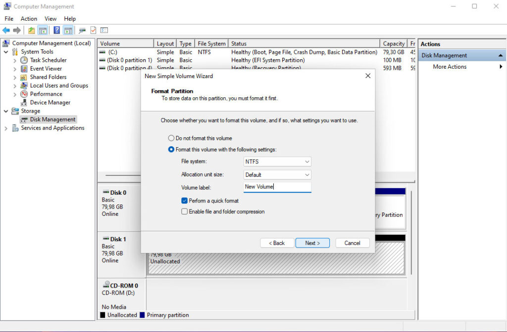 Windows Disk Management Formatting