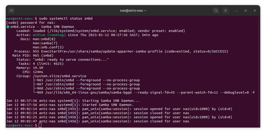 samba ststus output