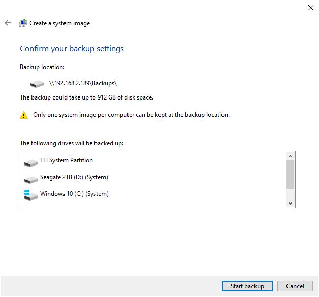 System Image confirm backup